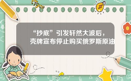 “抄底”引发轩然大波后，壳牌宣布停止购买俄罗斯原油