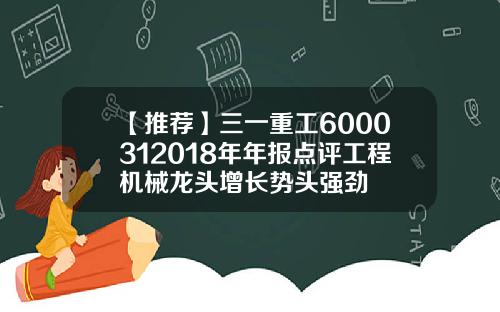 【推荐】三一重工6000312018年年报点评工程机械龙头增长势头强劲