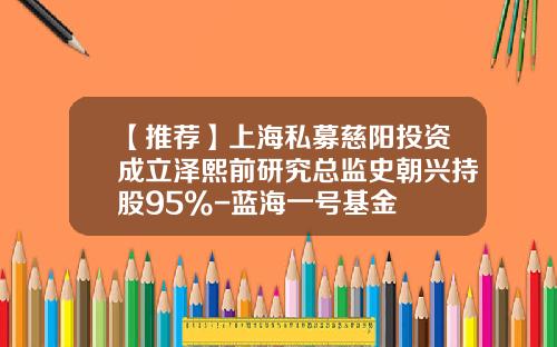 【推荐】上海私募慈阳投资成立泽熙前研究总监史朝兴持股95%-蓝海一号基金