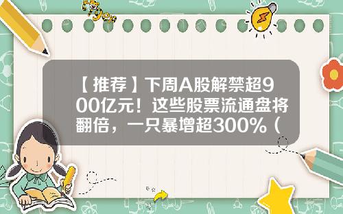 【推荐】下周A股解禁超900亿元！这些股票流通盘将翻倍，一只暴增超300%（附名单）-中国电建发行价是多少