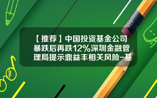 【推荐】中国投资基金公司暴跌后再跌12%深圳金融管理局提示鼎益丰相关风险-基金提示