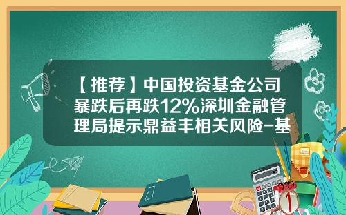 【推荐】中国投资基金公司暴跌后再跌12%深圳金融管理局提示鼎益丰相关风险-基金财经