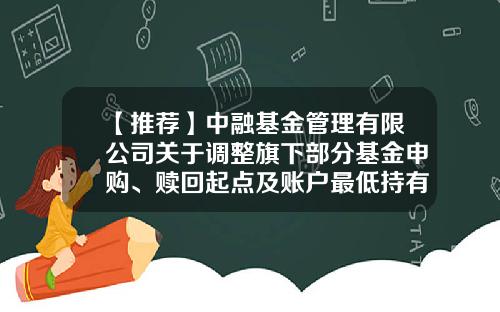 【推荐】中融基金管理有限公司关于调整旗下部分基金申购、赎回起点及账户最低持有份额下限的公告-基金申购下限