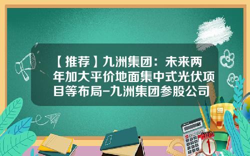 【推荐】九洲集团：未来两年加大平价地面集中式光伏项目等布局-九洲集团参股公司