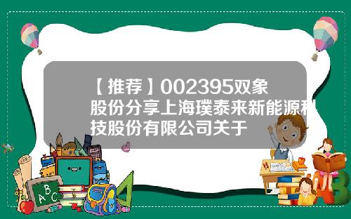 【推荐】002395双象股份分享上海璞泰来新能源科技股份有限公司关于