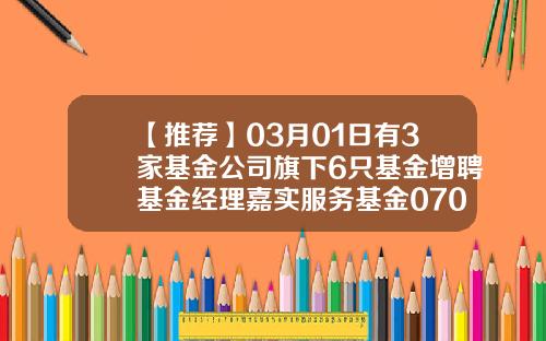 【推荐】03月01日有3家基金公司旗下6只基金增聘基金经理嘉实服务基金070006