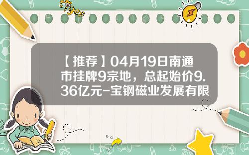 【推荐】04月19日南通市挂牌9宗地，总起始价9.36亿元-宝钢磁业发展有限公司