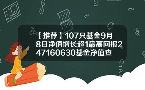 【推荐】107只基金9月8日净值增长超1最高回报247160630基金净值查询今天最新净值