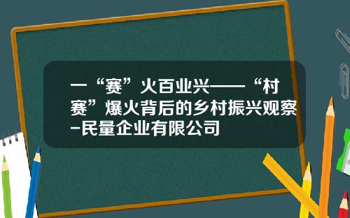 一“赛”火百业兴——“村赛”爆火背后的乡村振兴观察-民量企业有限公司