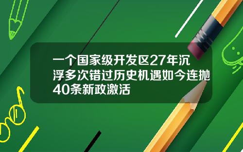 一个国家级开发区27年沉浮多次错过历史机遇如今连抛40条新政激活