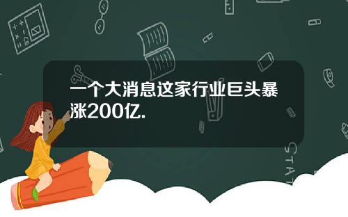 一个大消息这家行业巨头暴涨200亿.