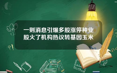 一则消息引爆多股涨停种业股火了机构热议转基因玉米