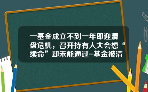 一基金成立不到一年即迎清盘危机，召开持有人大会想“续命”却未能通过-基金被清盘