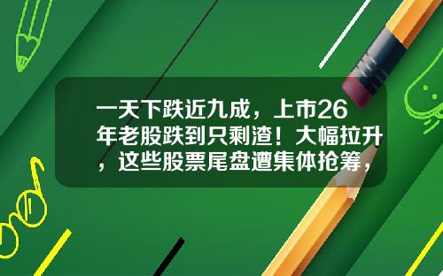 一天下跌近九成，上市26年老股跌到只剩渣！大幅拉升，这些股票尾盘遭集体抢筹，原因找到了-早资讯股票