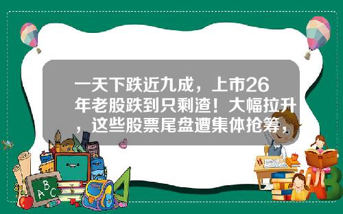 一天下跌近九成，上市26年老股跌到只剩渣！大幅拉升，这些股票尾盘遭集体抢筹，原因找到了-每日股票资讯汇总公众号