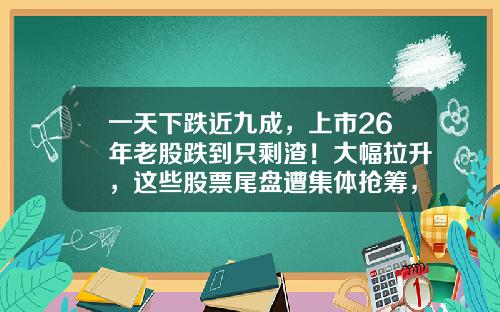 一天下跌近九成，上市26年老股跌到只剩渣！大幅拉升，这些股票尾盘遭集体抢筹，原因找到了-每日股票资讯汇总