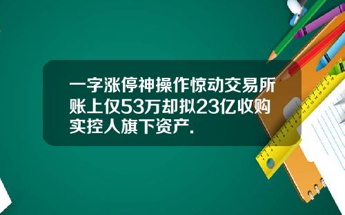 一字涨停神操作惊动交易所账上仅53万却拟23亿收购实控人旗下资产.