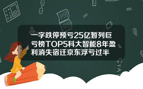 一字跌停预亏25亿暂列巨亏榜TOP5科大智能8年盈利消失宿迁京东浮亏过半