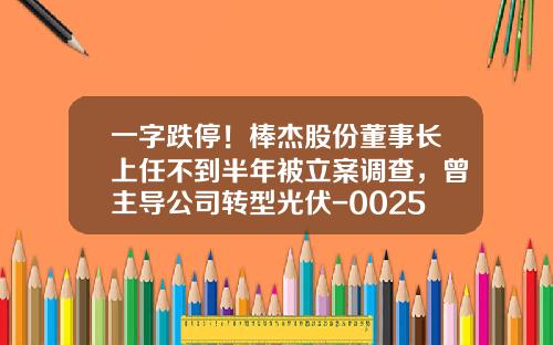 一字跌停！棒杰股份董事长上任不到半年被立案调查，曾主导公司转型光伏-002506股票最新资讯