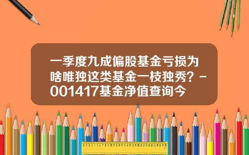 一季度九成偏股基金亏损为啥唯独这类基金一枝独秀？-001417基金净值查询今天最新