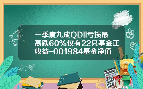 一季度九成QDII亏损最高跌60%仅有22只基金正收益-001984基金净值