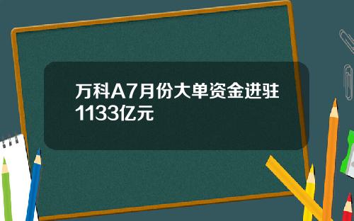 万科A7月份大单资金进驻1133亿元
