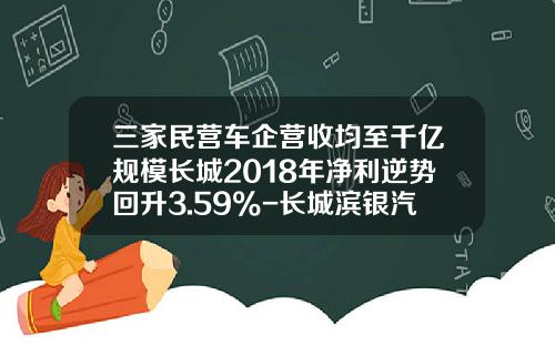 三家民营车企营收均至千亿规模长城2018年净利逆势回升3.59%-长城滨银汽车金融有限公司【新闻】.