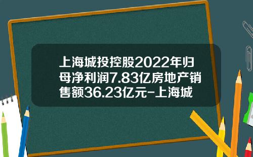 上海城投控股2022年归母净利润7.83亿房地产销售额36.23亿元-上海城投基金