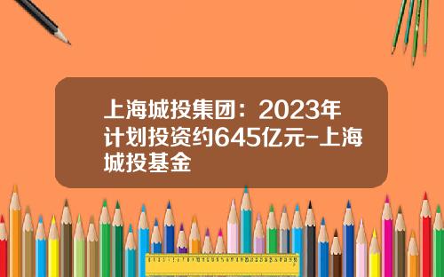 上海城投集团：2023年计划投资约645亿元-上海城投基金