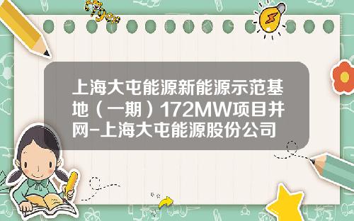 上海大屯能源新能源示范基地（一期）172MW项目并网-上海大屯能源股份公司
