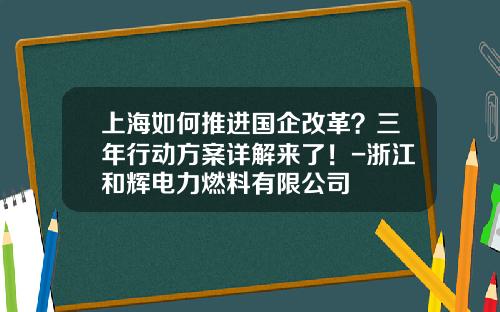 上海如何推进国企改革？三年行动方案详解来了！-浙江和辉电力燃料有限公司