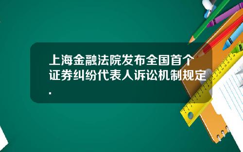 上海金融法院发布全国首个证券纠纷代表人诉讼机制规定.