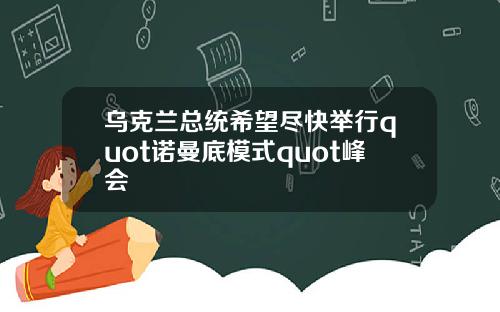 乌克兰总统希望尽快举行quot诺曼底模式quot峰会