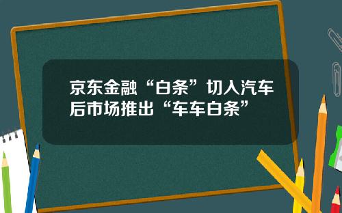 京东金融“白条”切入汽车后市场推出“车车白条”