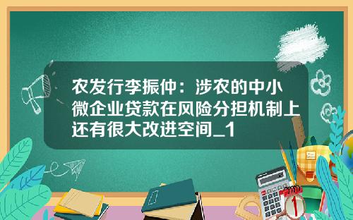 农发行李振仲：涉农的中小微企业贷款在风险分担机制上还有很大改进空间_1