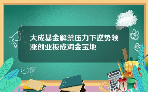 大成基金解禁压力下逆势领涨创业板成淘金宝地