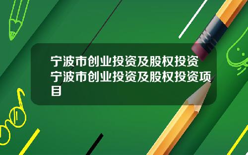 宁波市创业投资及股权投资宁波市创业投资及股权投资项目