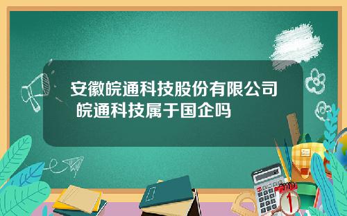 安徽皖通科技股份有限公司 皖通科技属于国企吗