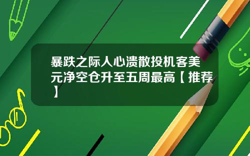 暴跌之际人心溃散投机客美元净空仓升至五周最高【推荐】
