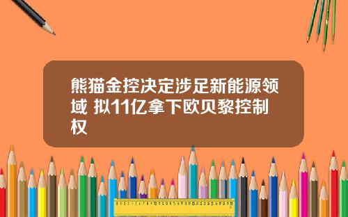 熊猫金控决定涉足新能源领域 拟11亿拿下欧贝黎控制权