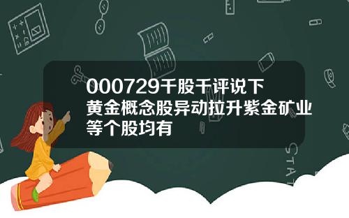 000729千股千评说下黄金概念股异动拉升紫金矿业等个股均有