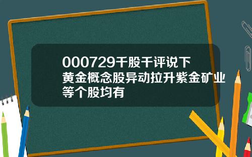 000729千股千评说下黄金概念股异动拉升紫金矿业等个股均有