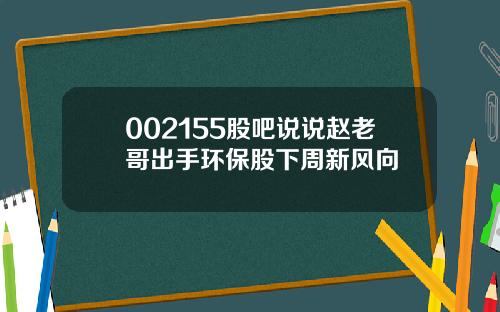 002155股吧说说赵老哥出手环保股下周新风向