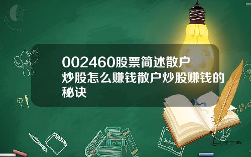 002460股票简述散户炒股怎么赚钱散户炒股赚钱的秘诀