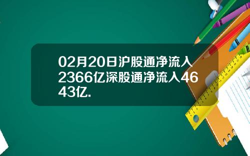 02月20日沪股通净流入2366亿深股通净流入4643亿.