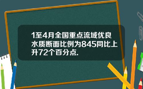 1至4月全国重点流域优良水质断面比例为845同比上升72个百分点.