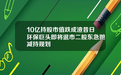 10亿持股市值跌成渣昔日环保巨头即将退市二股东急抛减持规划