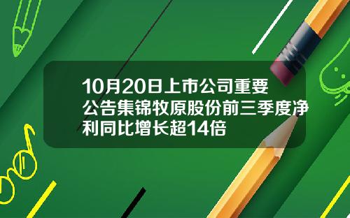 10月20日上市公司重要公告集锦牧原股份前三季度净利同比增长超14倍