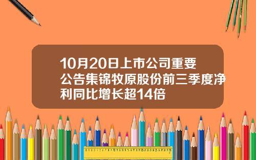 10月20日上市公司重要公告集锦牧原股份前三季度净利同比增长超14倍