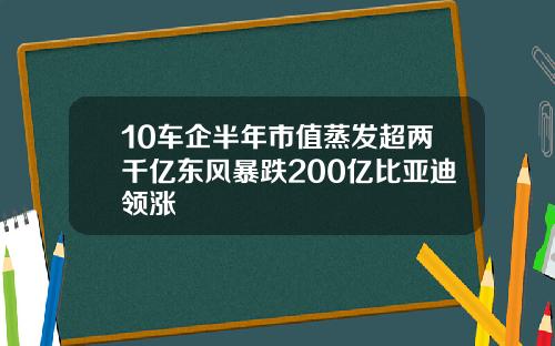 10车企半年市值蒸发超两千亿东风暴跌200亿比亚迪领涨